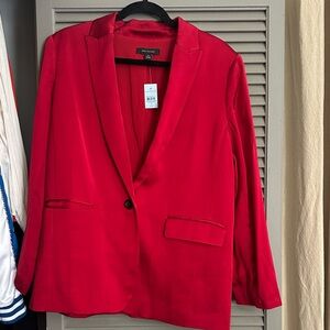 Ann Taylor Single-Button Blazer Satin in Vibrant Red
